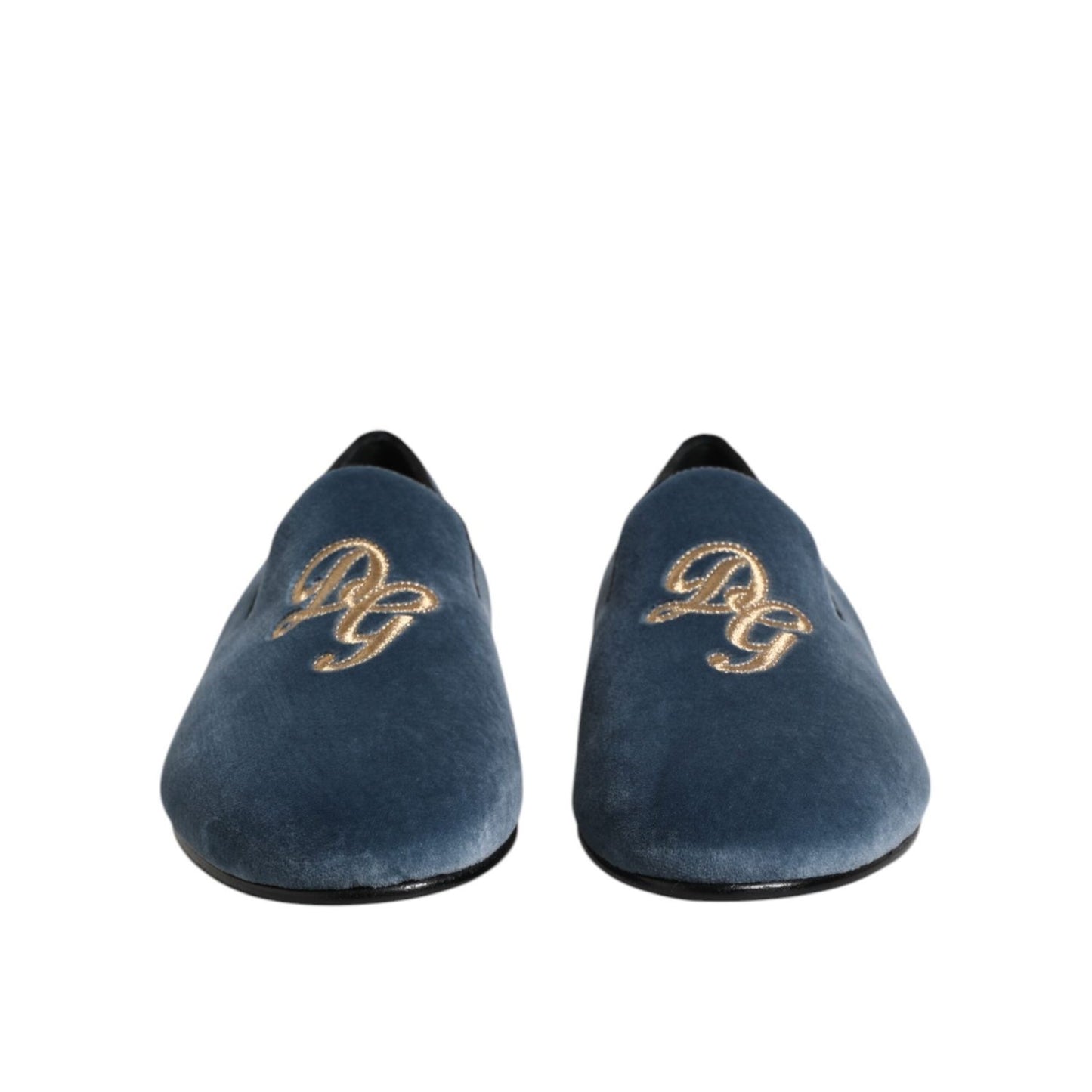 Dolce & Gabbana Blue Velvet DG Logo Loafers Formal Shoes Dolce & Gabbana