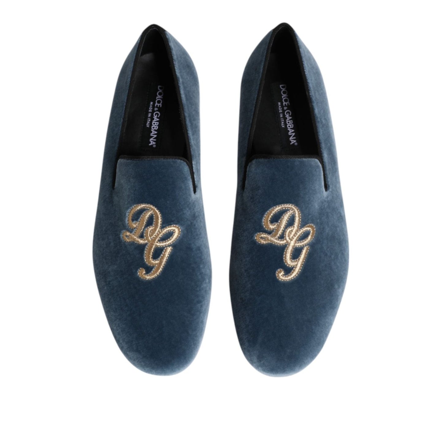Dolce & Gabbana Blue Velvet DG Logo Loafers Formal Shoes Dolce & Gabbana