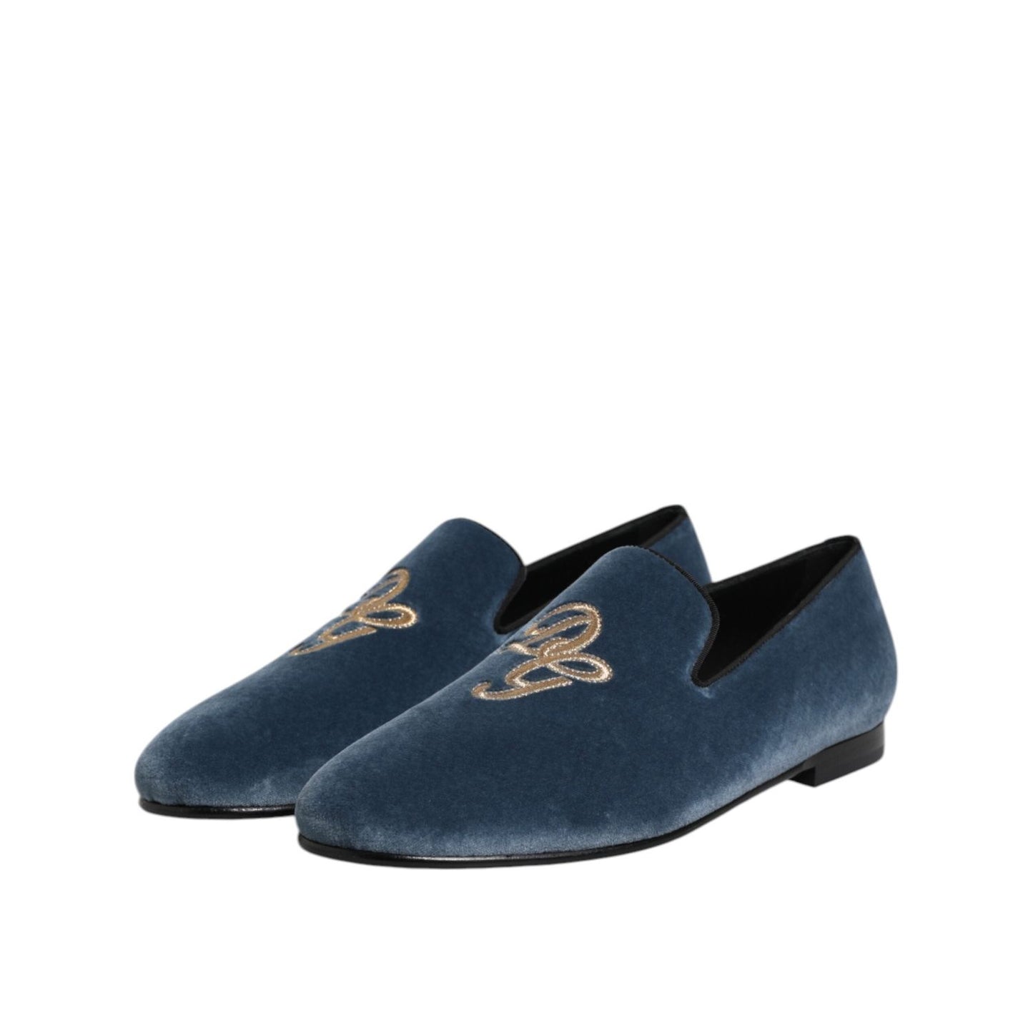 Dolce & Gabbana Blue Velvet DG Logo Loafers Formal Shoes Dolce & Gabbana