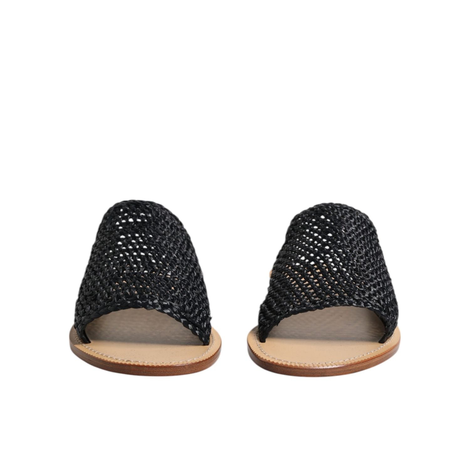 Dolce & Gabbana Black Monochrome Braided Raffia Slides Shoes