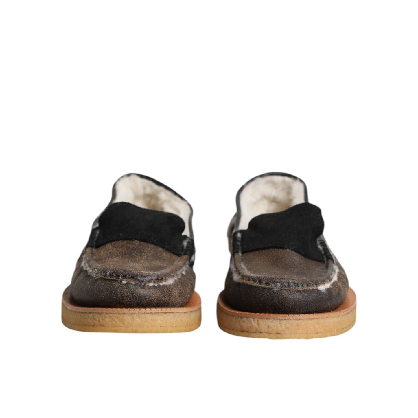 Dolce & Gabbana Brown White Calfskin Leather Loafers Shoes Dolce & Gabbana