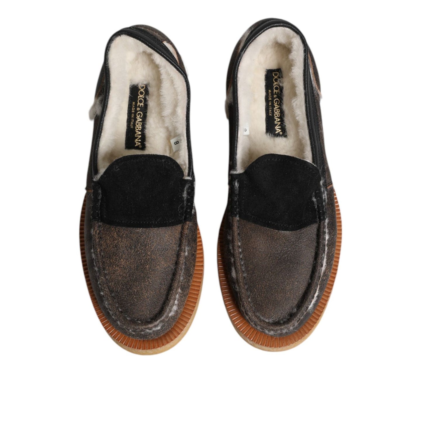 Dolce & Gabbana Brown White Calfskin Leather Loafers Shoes Dolce & Gabbana