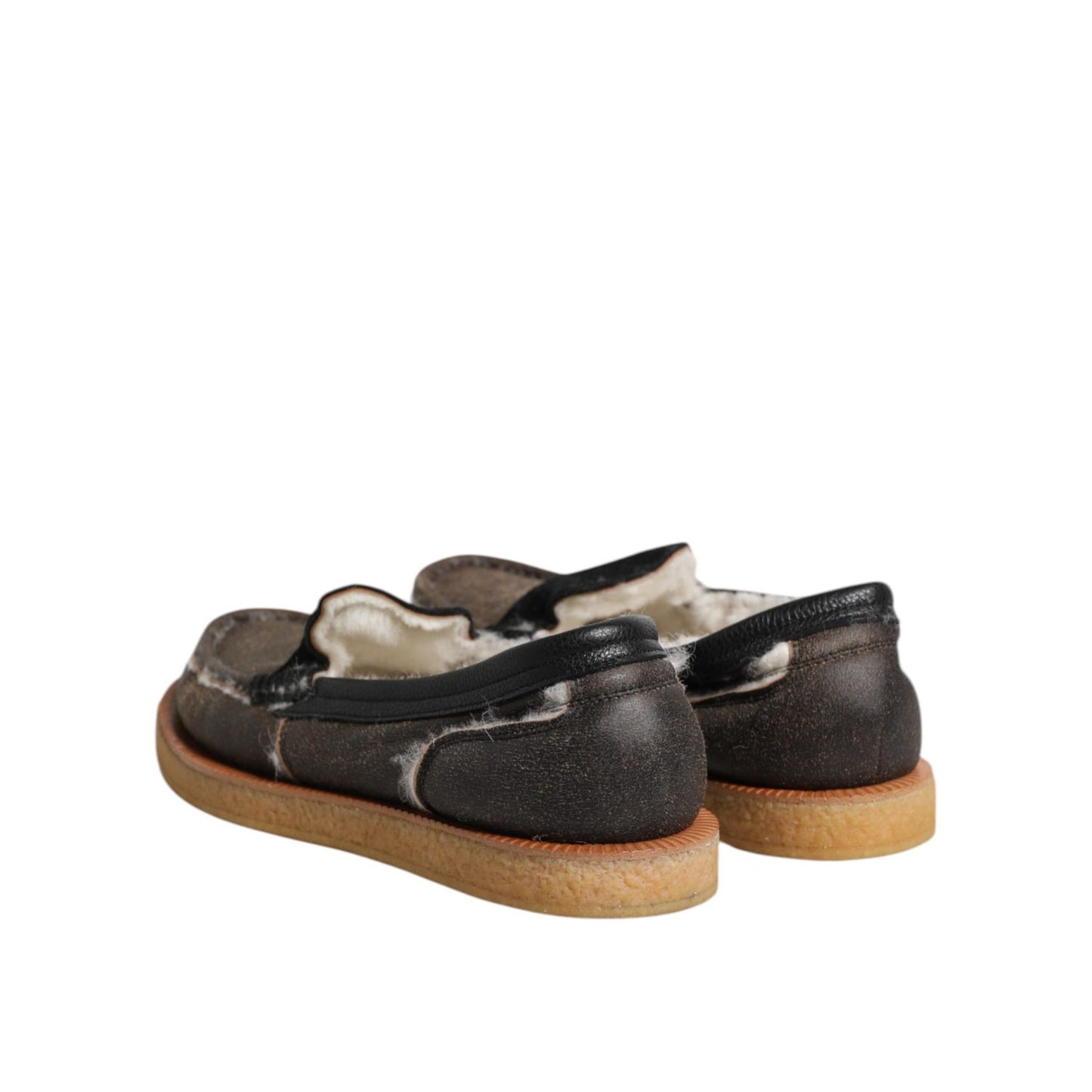 Dolce & Gabbana Brown White Calfskin Leather Loafers Shoes Dolce & Gabbana