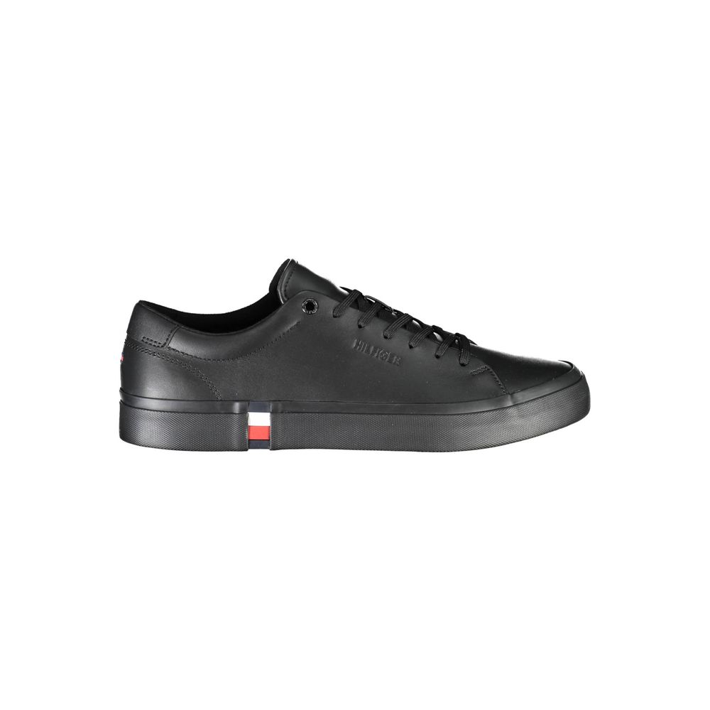 Tommy Hilfiger Black Leather Men Sneaker Tommy Hilfiger