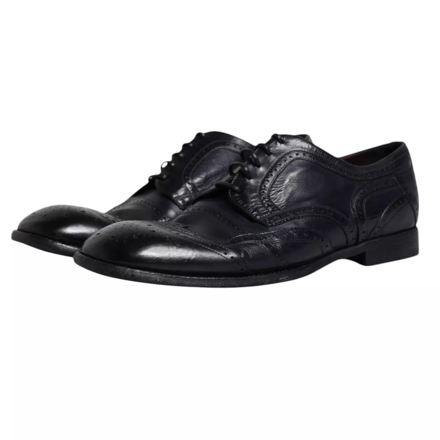 Dolce & Gabbana Dark Blue Leather Derby Wingtip Formal Shoes