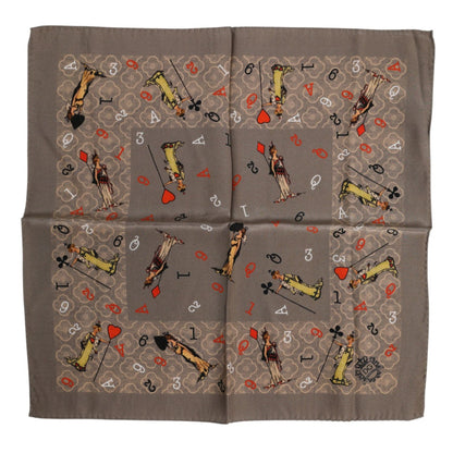 Dolce & Gabbana Brown Silk Printed Square Men Foulard Scarf