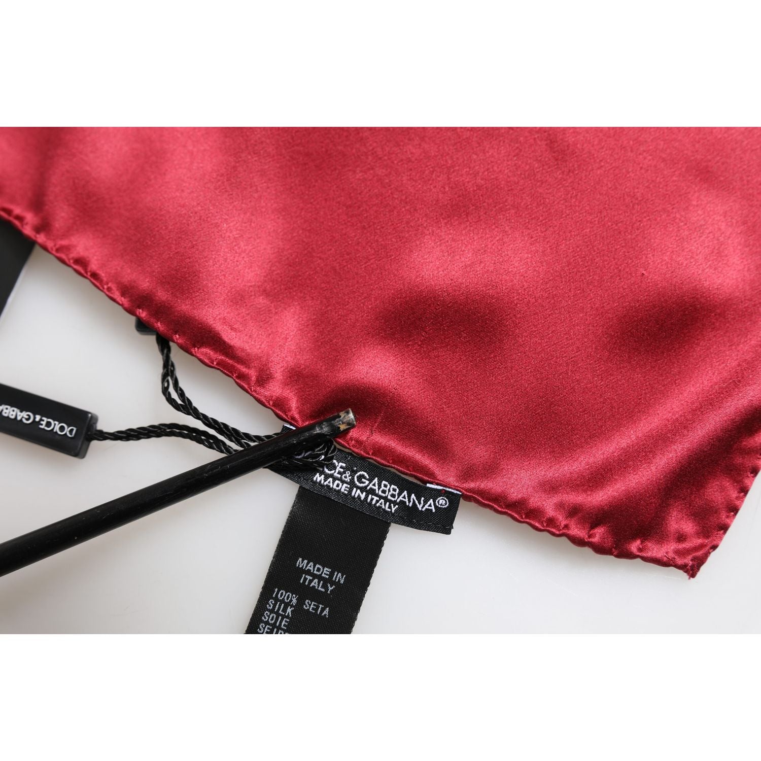 Dolce & Gabbana Red Solid Satin Silk Square Handkerchief Scarf