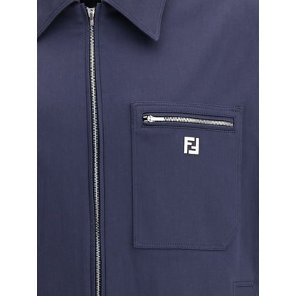 Fendi Blue Cotton Biker Jacket