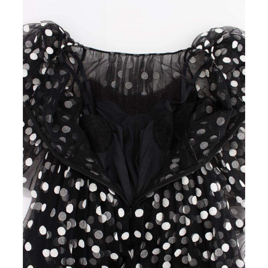 Dolce & Gabbana Black White Polka Dotted Ruffled Dress