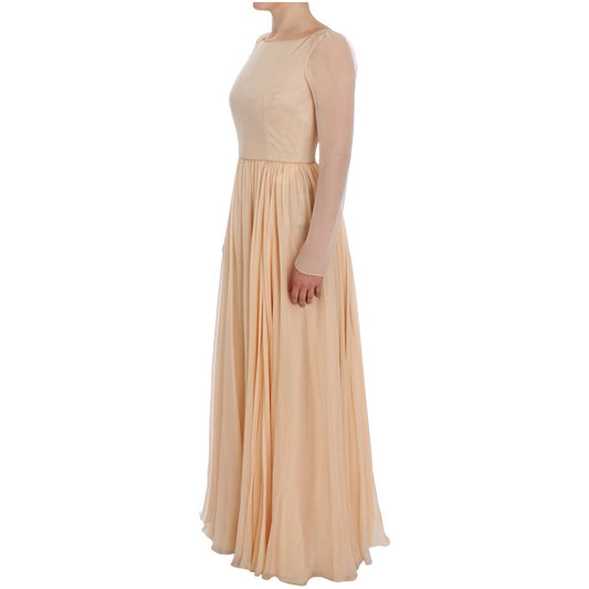 Elegant Beige Silk Full Length Sheath Dress