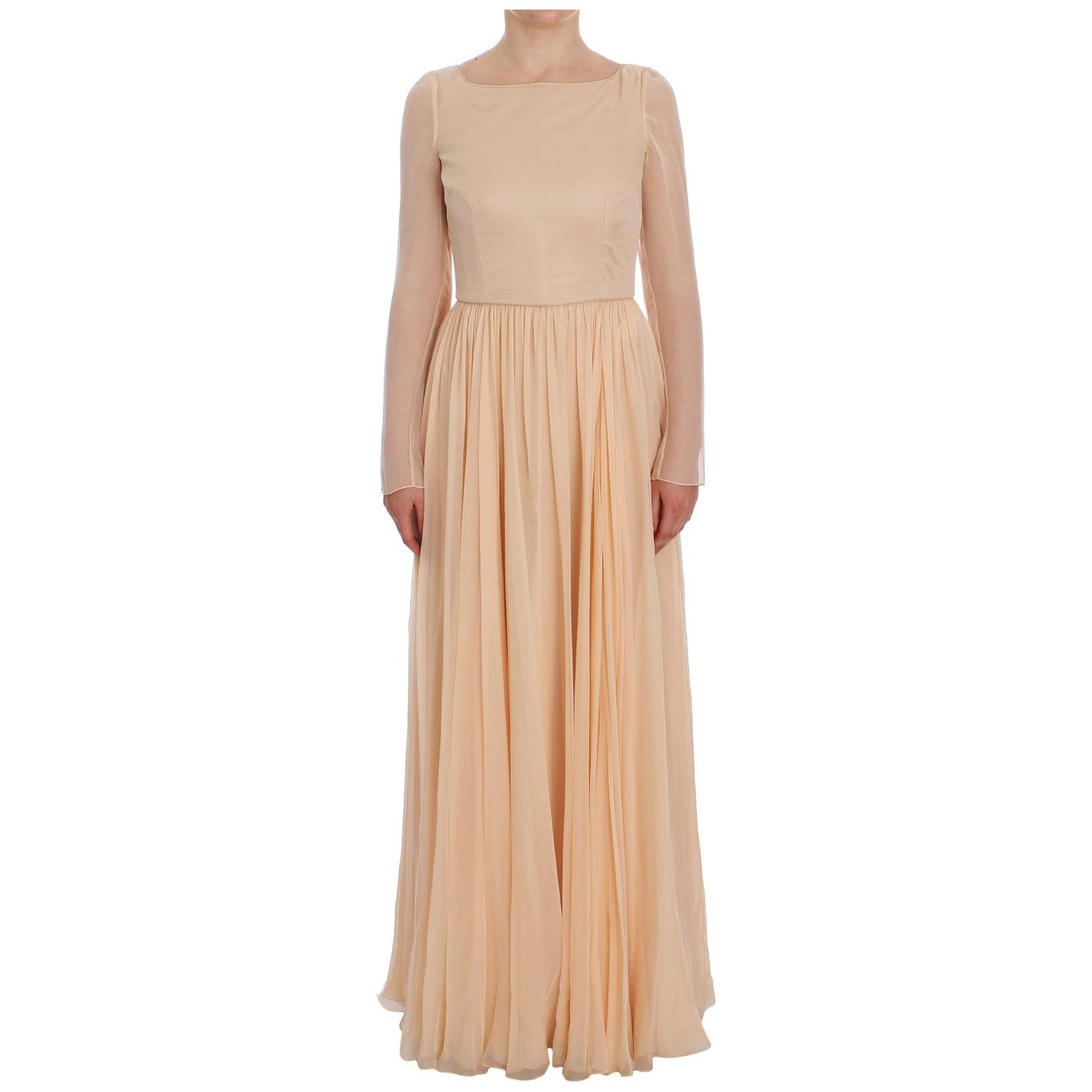 Elegant Beige Silk Full Length Sheath Dress