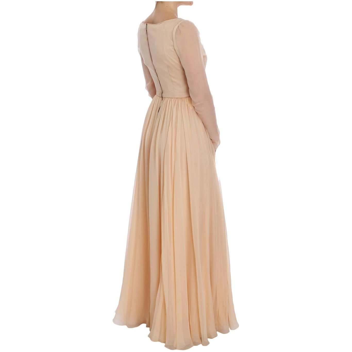 Elegant Beige Silk Full Length Sheath Dress