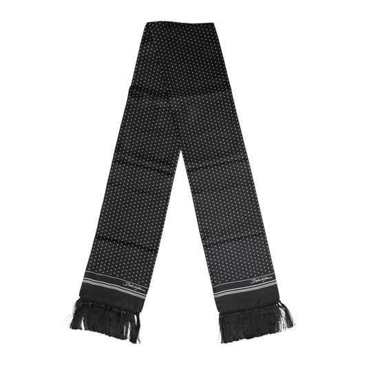 Dolce & Gabbana Black White Polka Dot Fringes Foulard Scarf