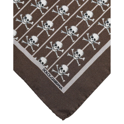 Dolce & Gabbana Brown Skull Silk Square Men Foulard Scarf