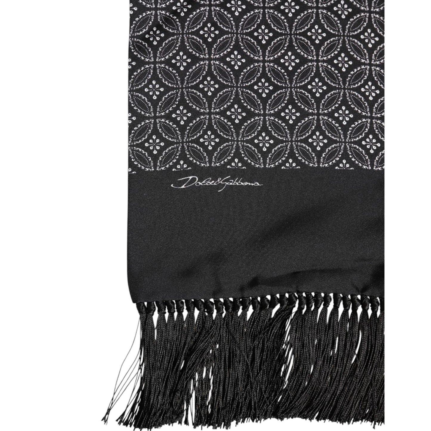 Dolce & Gabbana Black Patterned Fringes Men Foulard Scarf