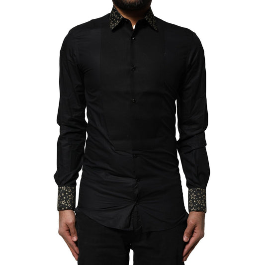 Dolce & Gabbana Black Cotton GOLD Long Sleeves Dress Shirt