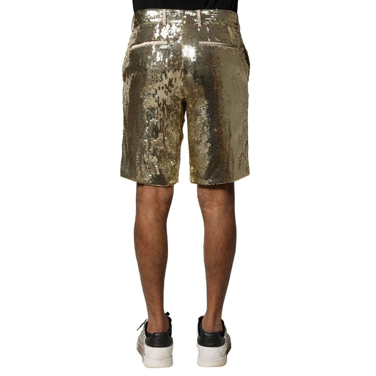 Dolce & Gabbana Gold Sequin Polyester Embellished Bermuda Shorts