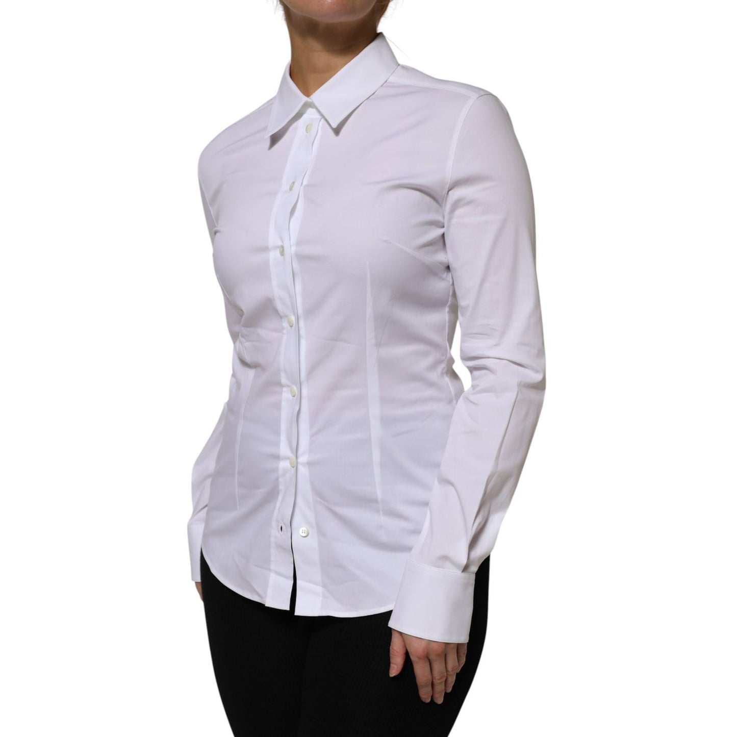 Dolce & Gabbana White Cotton Collared Long Sleeves Shirt Top