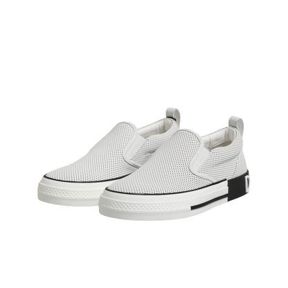 Dolce & Gabbana White Dotted Leather Slip On Men Sneakers Shoes
