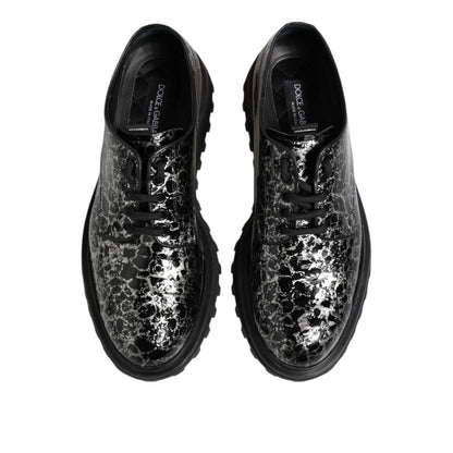 Dolce & Gabbana Black White Calfskin Chunky Derby Shoes
