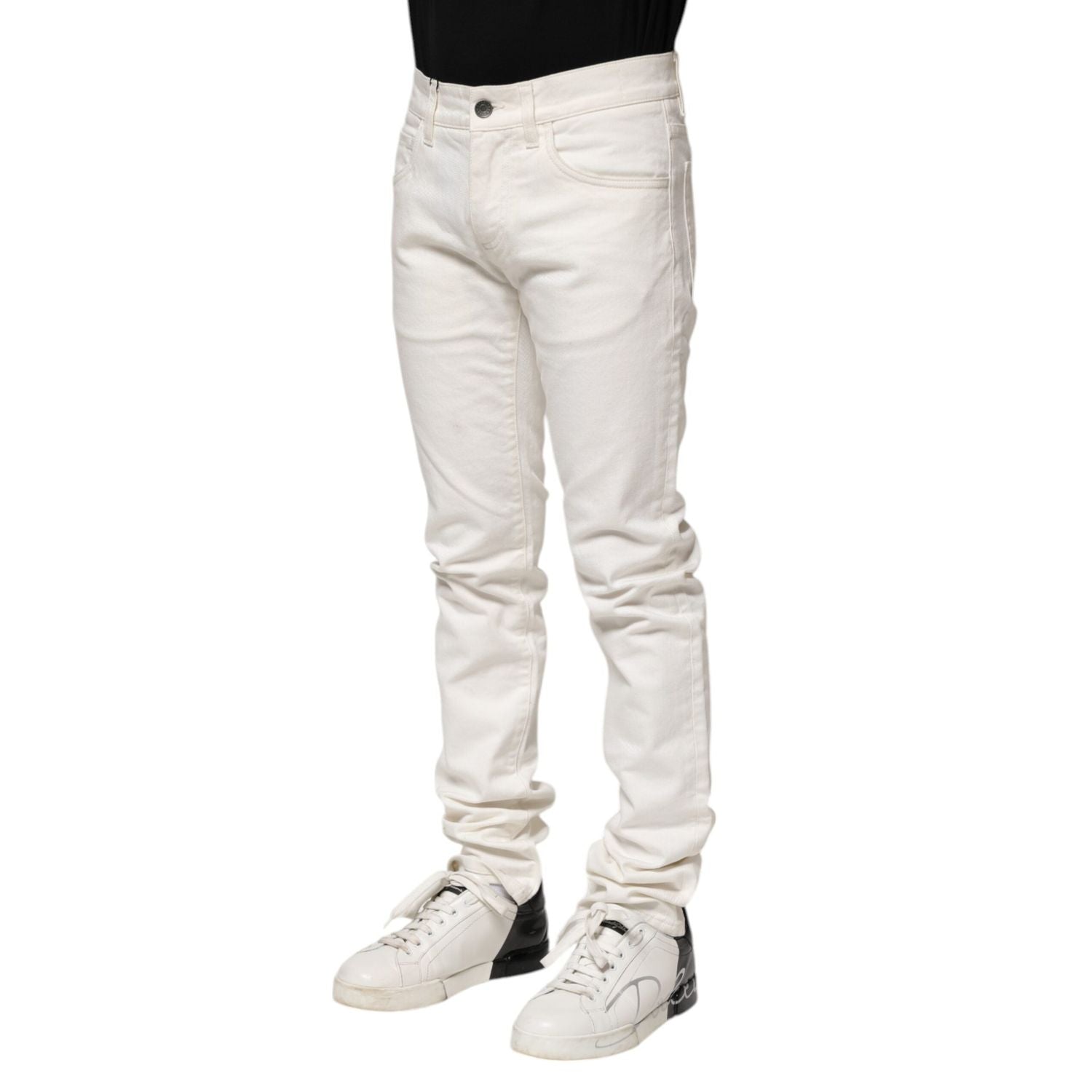 Dolce & Gabbana White Cotton Skinny Men Denim Jeans