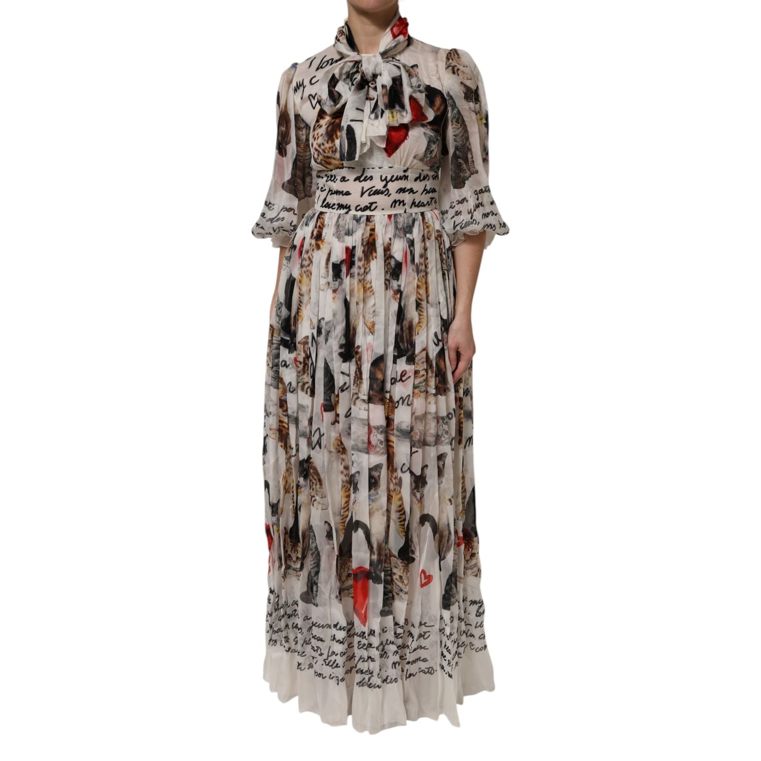 Dolce & Gabbana Multicolor Animal Print Silk Ascot Maxi Dress