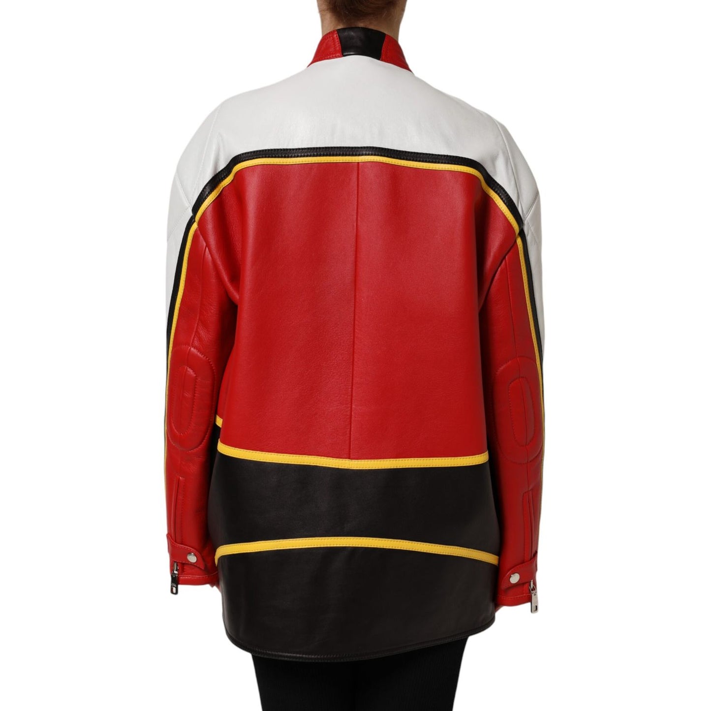 Dolce & Gabbana Multicolor Leather Biker Full Zip Coat Jacket