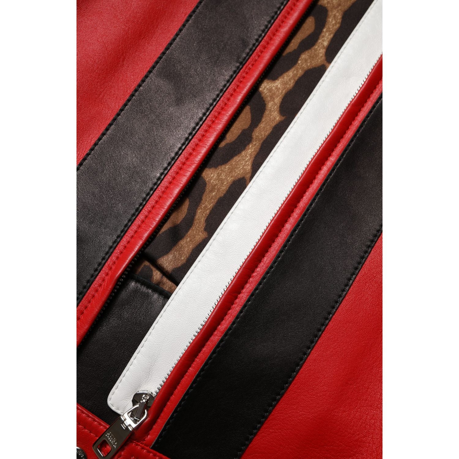 Dolce & Gabbana Multicolor Leather Biker Full Zip Coat Jacket