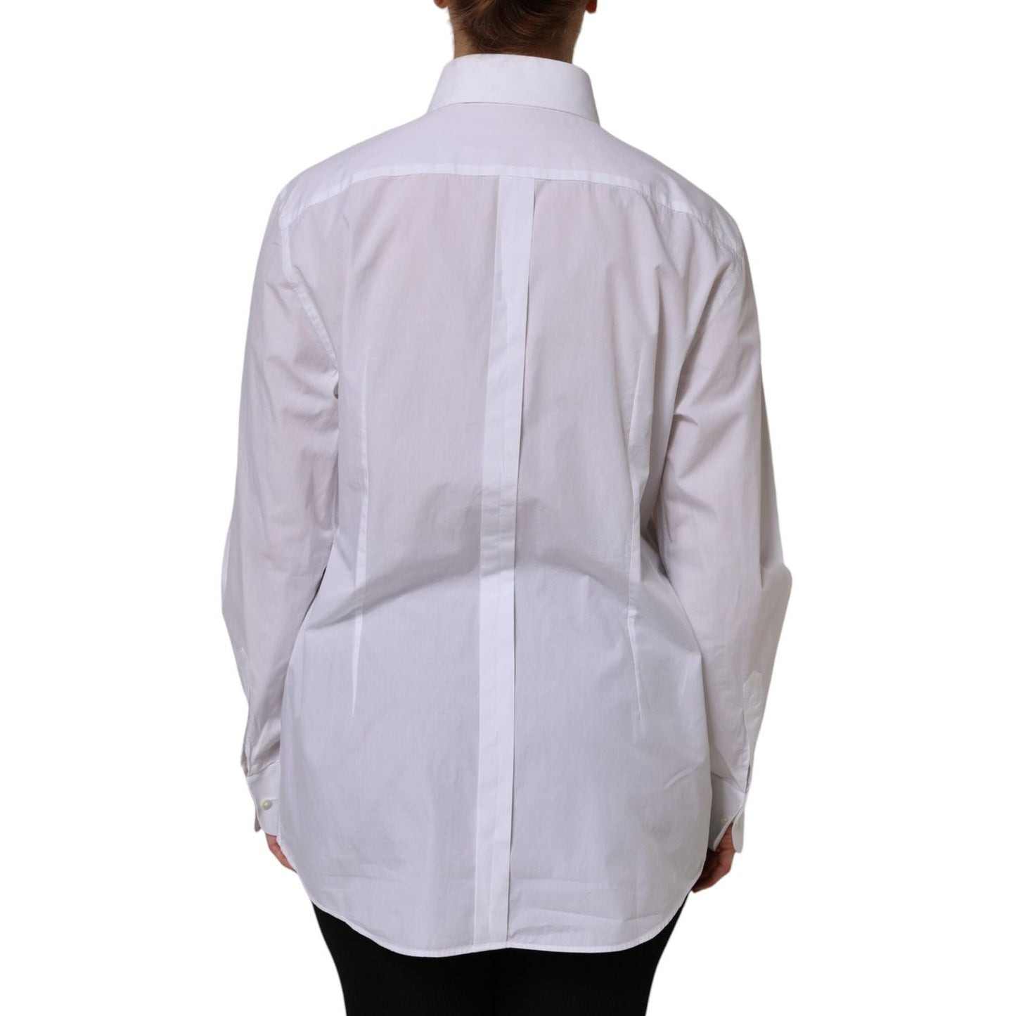 Dolce & Gabbana White Cotton Long Sleeves Collared Top Shirt