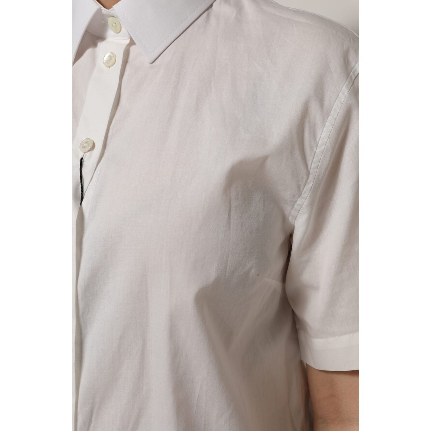 Dolce & Gabbana White Cotton Short Sleeves Collared Top Shirt