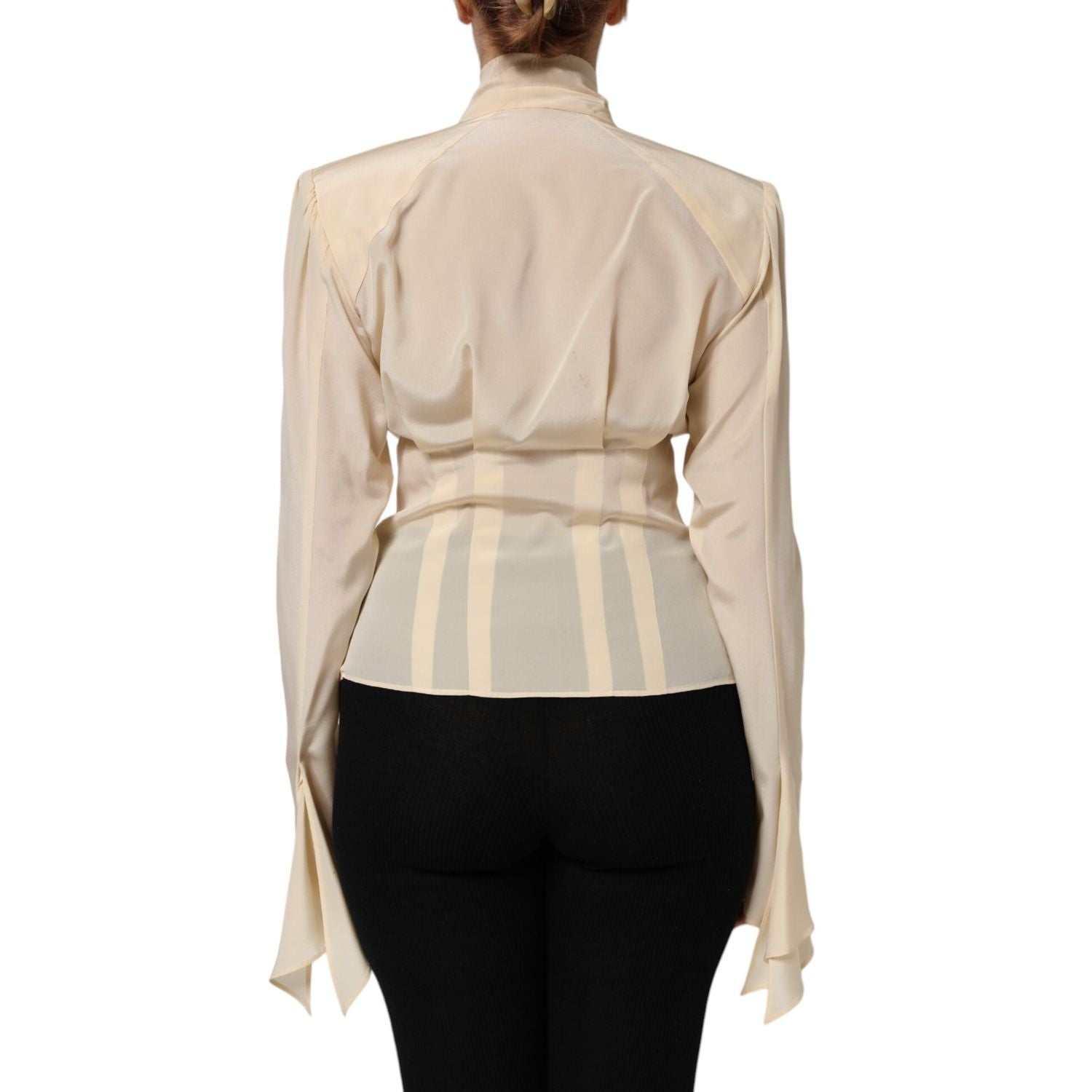 Dolce & Gabbana Light Yellow Silk Ascot Collared Blouse Top