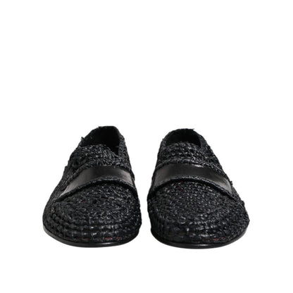 Dolce & Gabbana Black Woven Leather Slip On Loafers Men Shoes