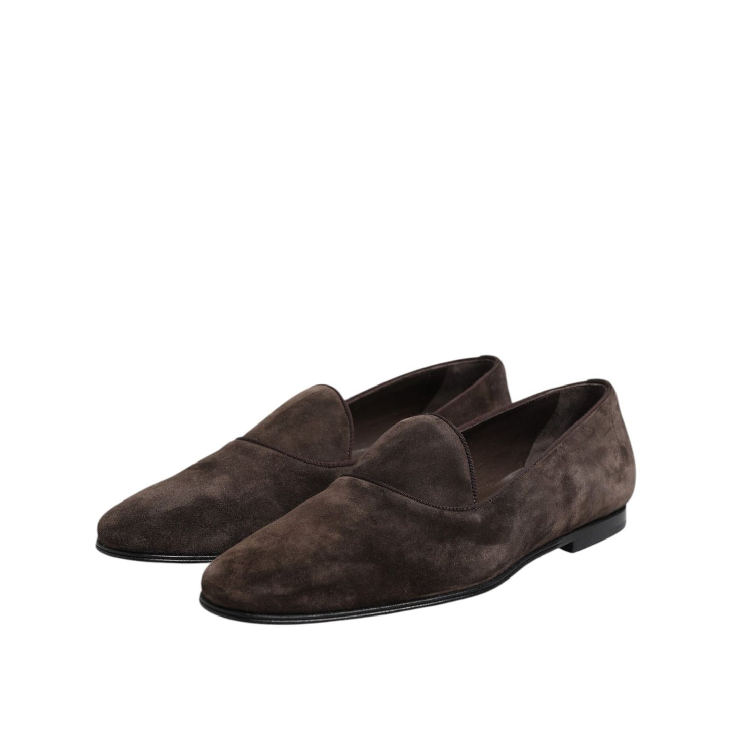 Dolce & Gabbana Brown Velvet Leather Slip On Loafers Shoes