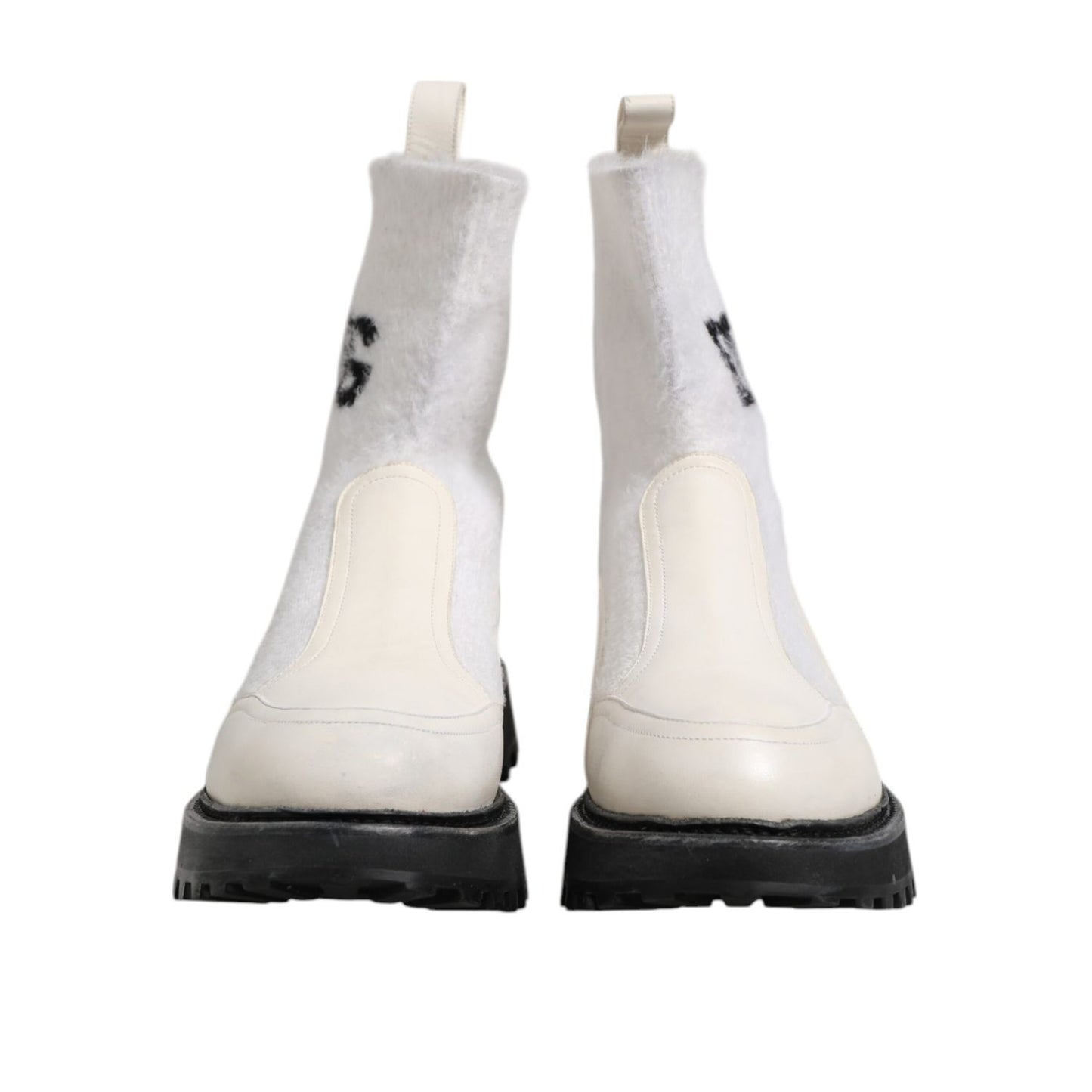 Dolce & Gabbana White Beige DG Logo Mid Calf Boots Shoes