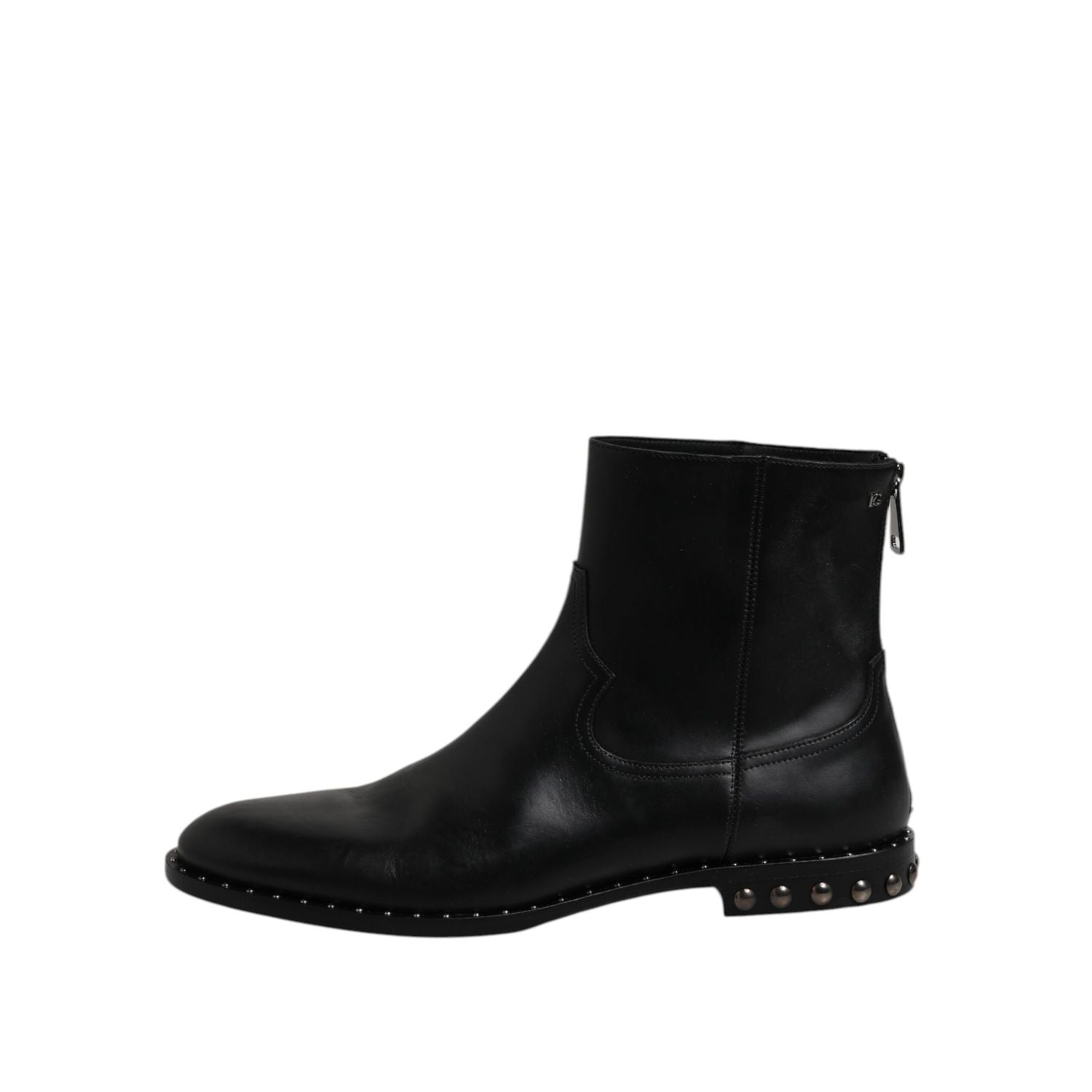Dolce & Gabbana Black Leather Logo Ankle Boots Studded Shoes