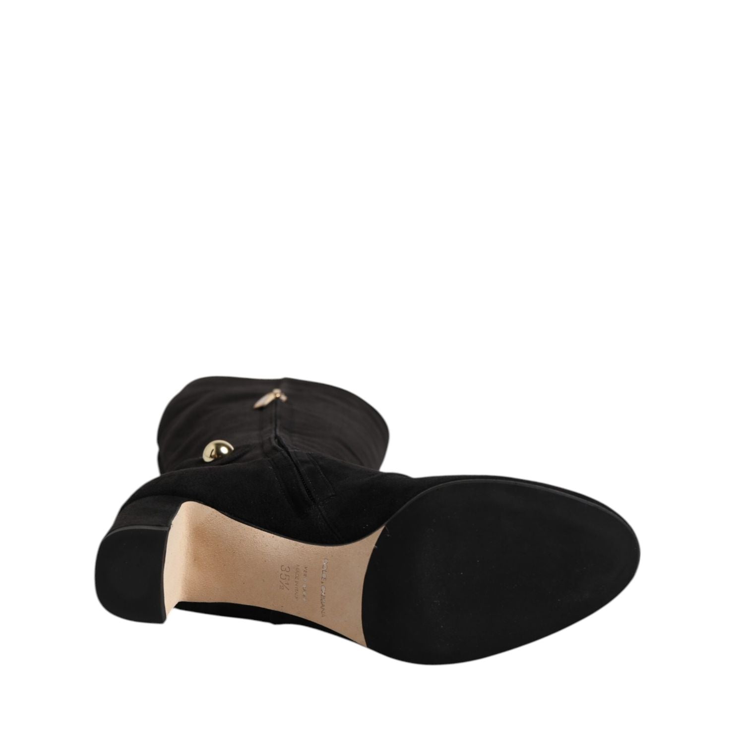 Dolce & Gabbana Black Suede Leather Knee High Boots Shoes