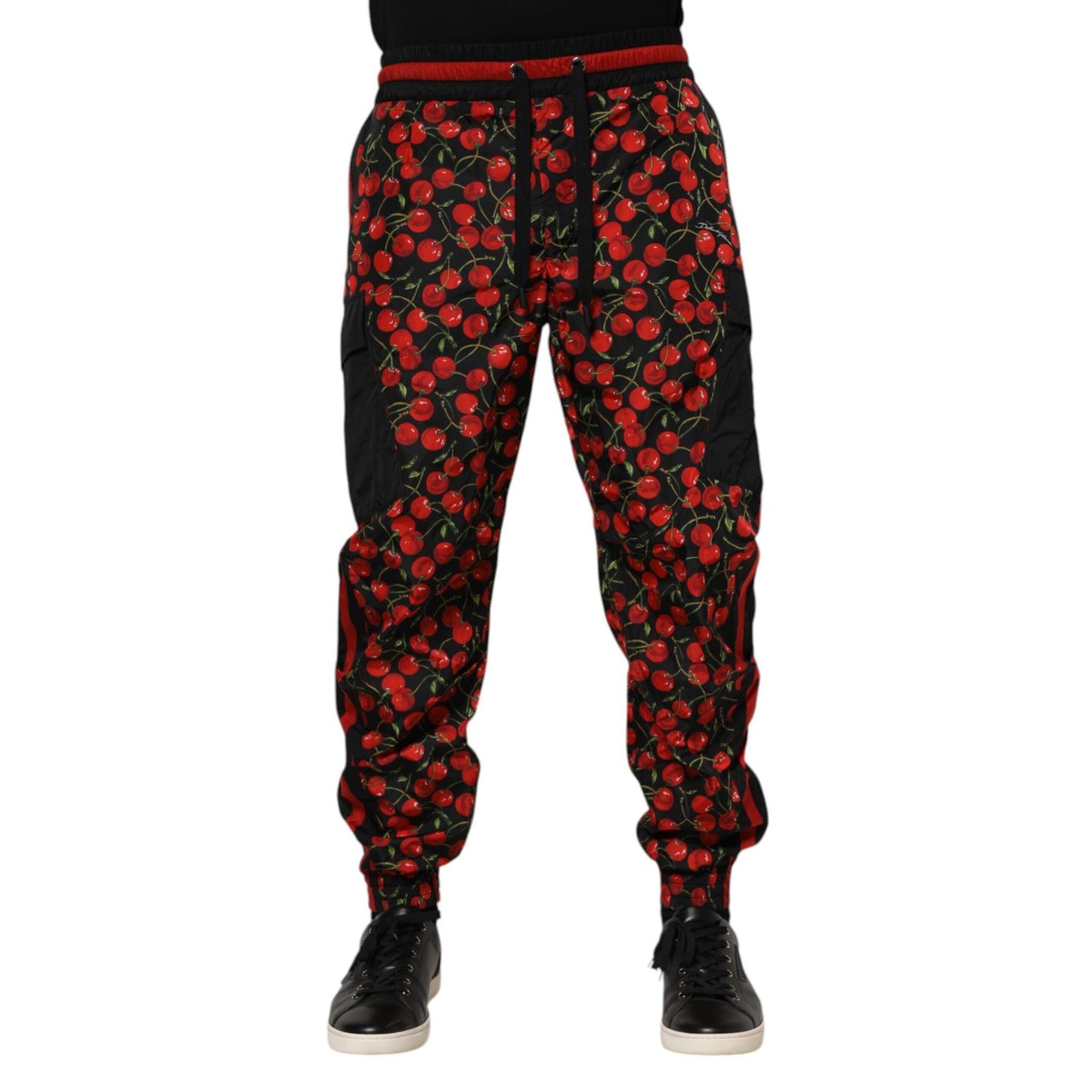 Dolce & Gabbana Black Red Cherry Print Men Sweatpants Pants