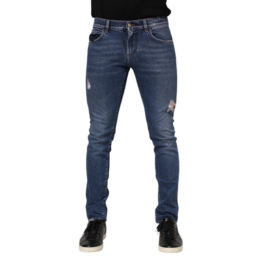 Dolce & Gabbana Blue Cotton Logo Plaque Skinny Men Denim Jeans Dolce & Gabbana
