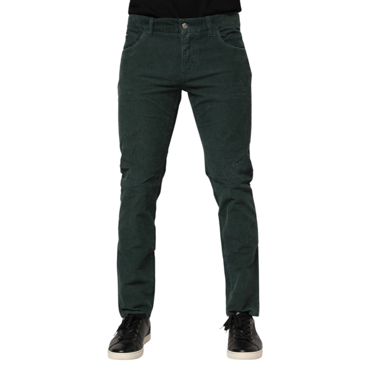 Dolce & Gabbana Green Cotton Corduroy Skinny Pants