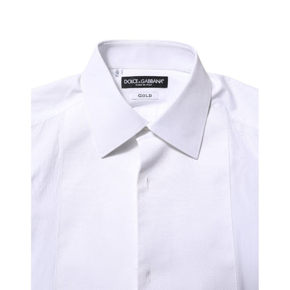 Dolce & Gabbana White Bib Cotton Poplin GOLD Formal Shirt