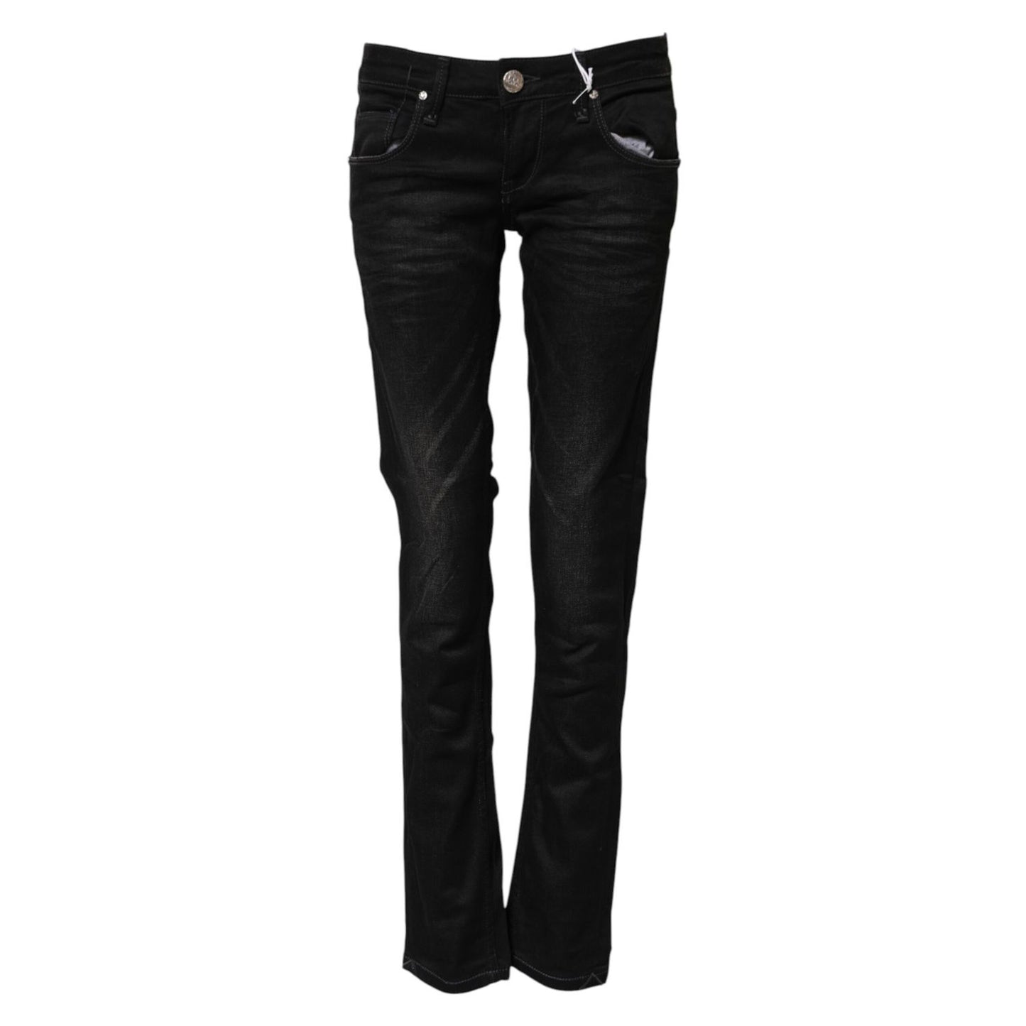 Acht Black Cotton Slim Fit Denim Low Waist Denim Jeans