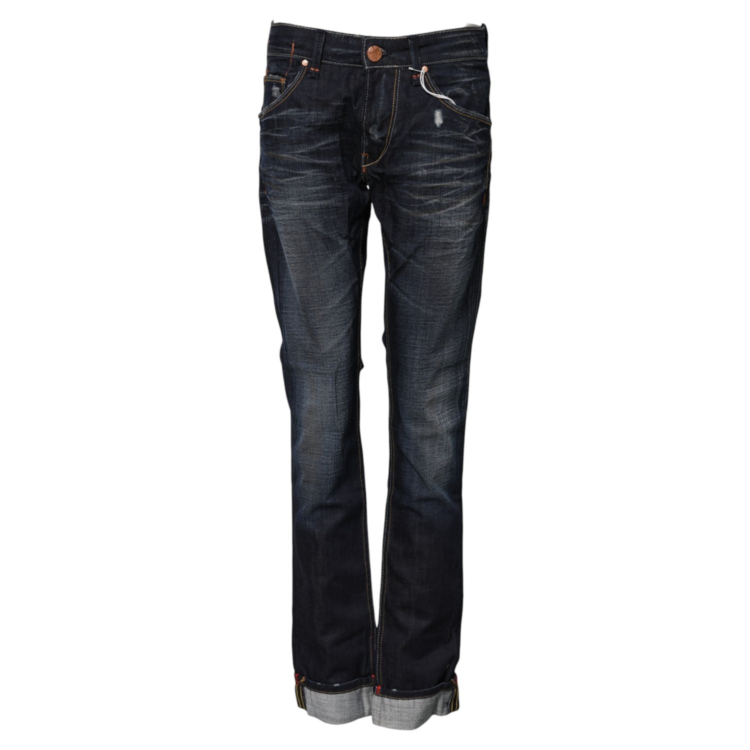 Acht Blue Washed Cotton Mid Waist Flared Denim Jeans