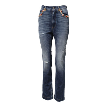 Dolce & Gabbana Blue Rhinestone Embellished Denim Jeans Dolce & Gabbana