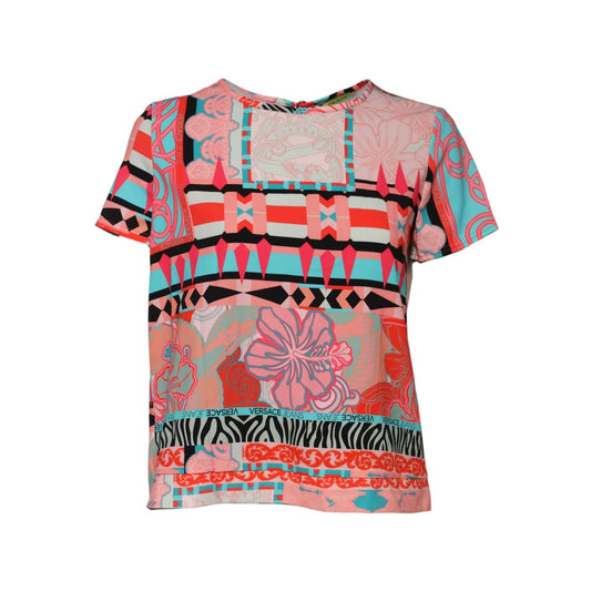 Versace Jeans Multicolor Print Short Sleeves Women Blouse Top