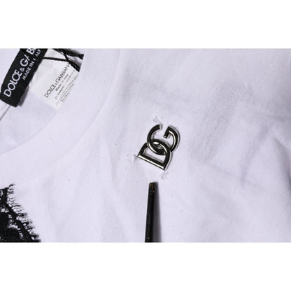 Dolce & Gabbana White Floral Lace DG Detailing Top T-shirt