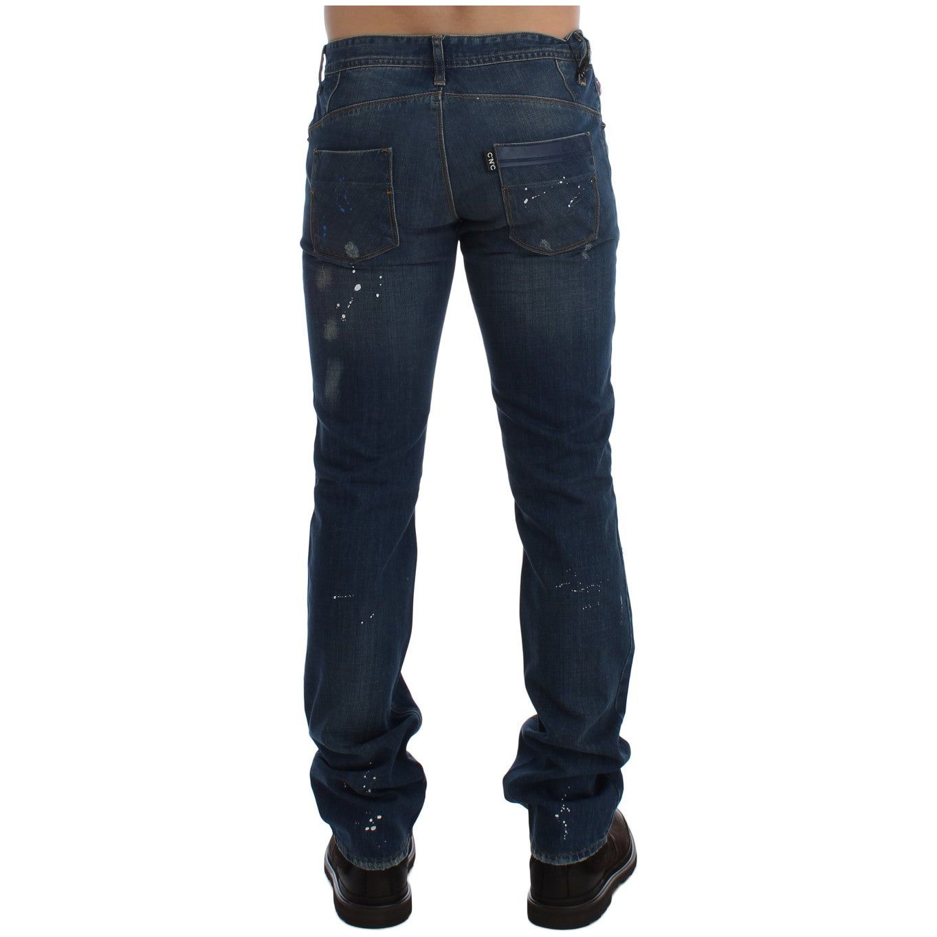 Costume National Chic Blue Wash Painted Slim Fit Jeans blue-wash-paint-slim-fit-pants-jeans