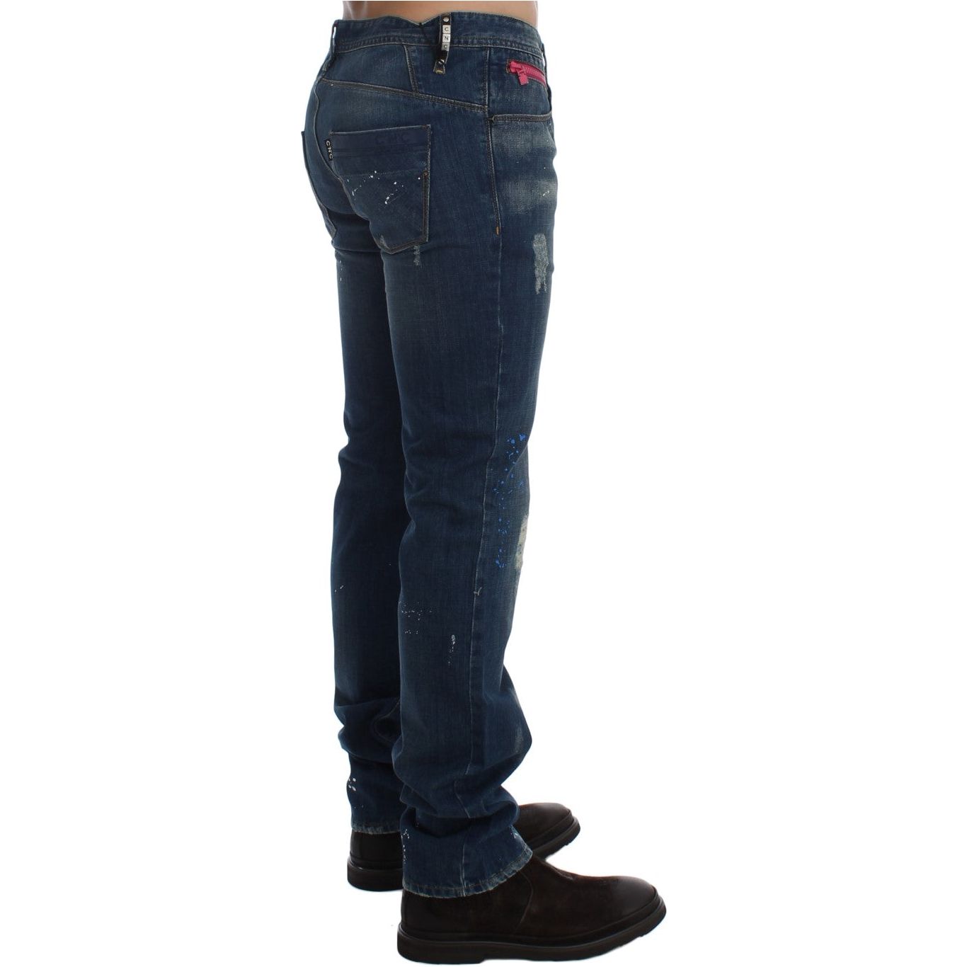 Costume National Chic Blue Wash Painted Slim Fit Jeans blue-wash-paint-slim-fit-pants-jeans
