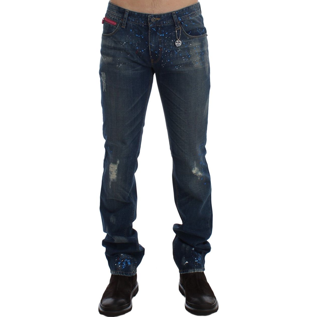 Chic Blue Wash Painted Slim Fit Jeans