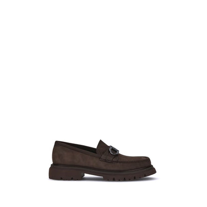Ferragamo Brown Calf Leather Bos Taurus Slip-On Loafers