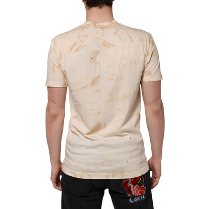Dolce & Gabbana Beige Logo Print Short Sleeve V-neck T-shirt